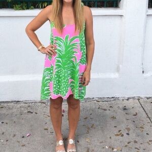 LILLY PULITZER medium Pink Green Beach Sun Dress Racerback 100% Pima Cotton